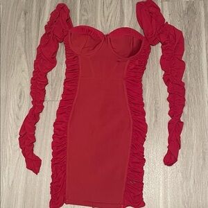 Red Ruched Dress. Size Large
